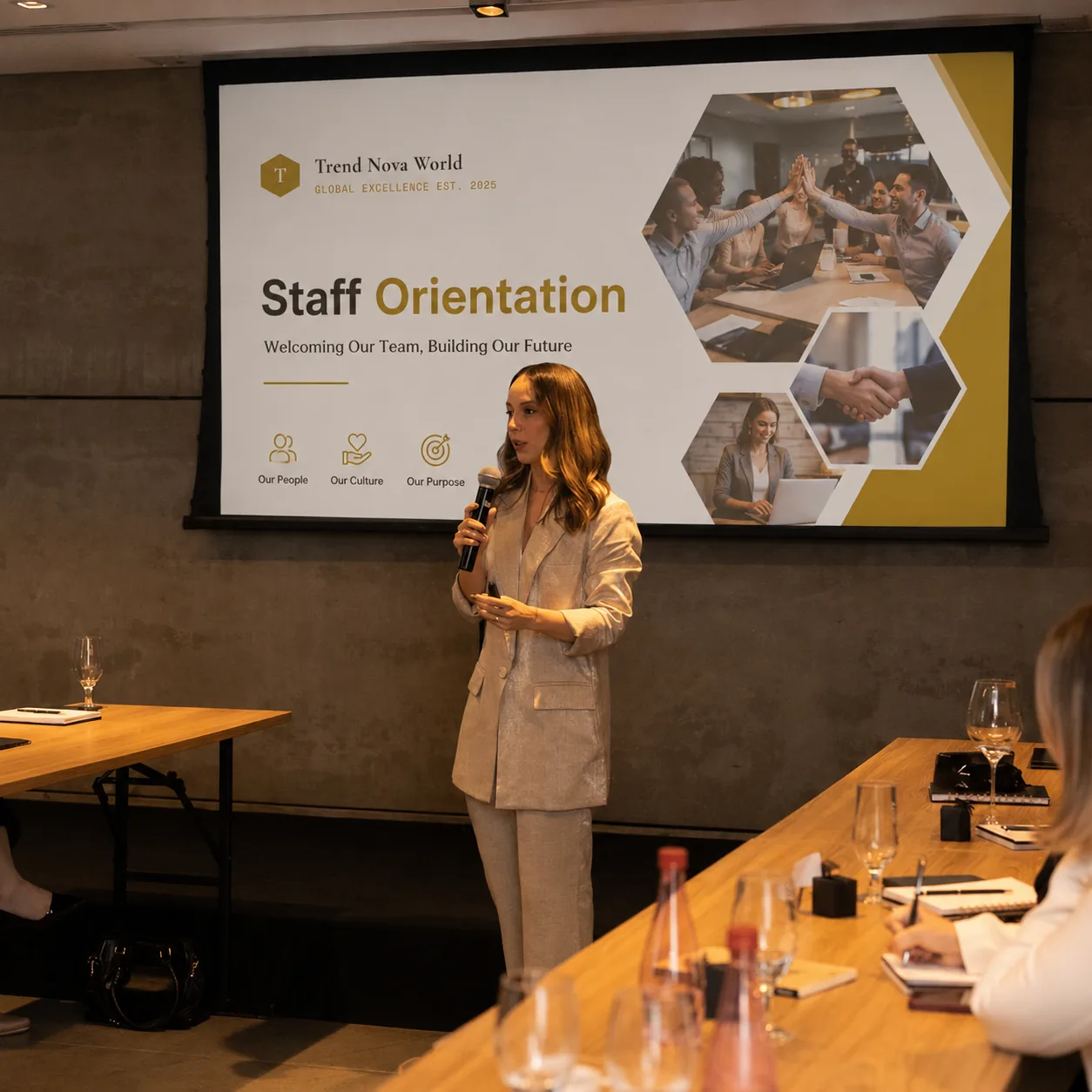 Professional presenting at an orientation session